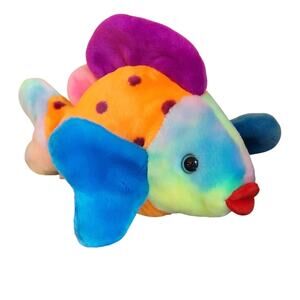 Ty Beanie Baby Lips Vibrant Plush Fish with Blue and Orange